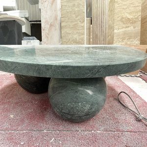 Mesa de Centro Redonda de Mármol Verde Oscuro de Diseño Moderno con <span class=keywords><strong>3</strong></span> Esferas y Patas de Pedestal - Product Image 4