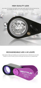 GEMTRUE Kaca Pembesar Permata Optik LED, Perhiasan Berlian Triplet Profesional Bercahaya 10X 20.5Mm dengan Lingkaran Lampu UV - Product Image 4