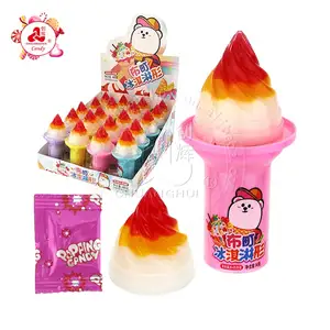 Torch shape jelly with popping candy ice cream pudding