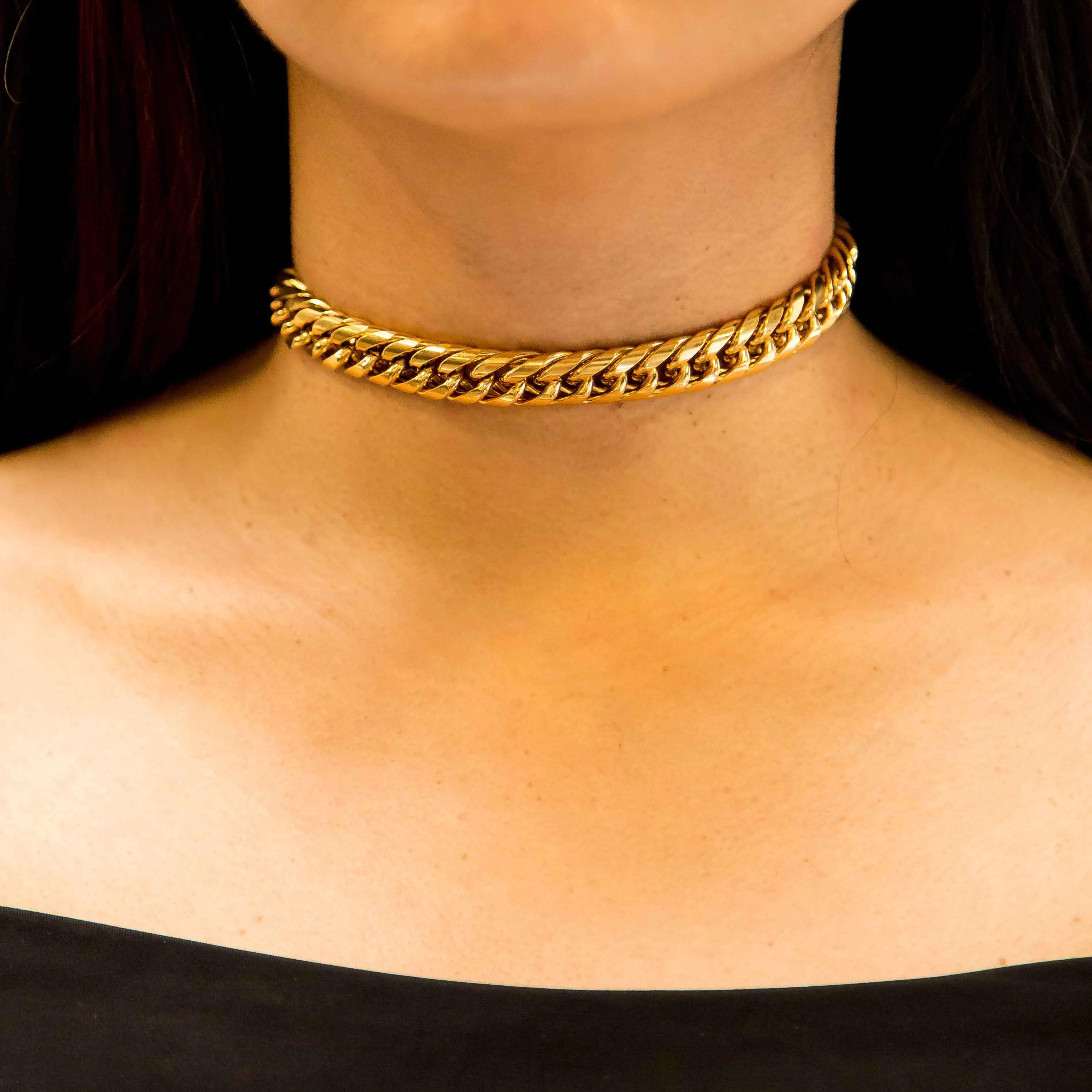 Hip Hop Bling Fashion Stainless Steel 316L 12MM PVD Plating 18K Gold Cuban Link Choker