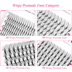 Наращивание ресниц Abonnie: готовые пучки с тонким основанием, 3D, 5D, 7D, 9D, с широким кончиком, 0.07, длинный стебель - Product Image 4