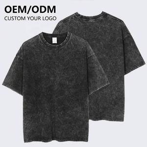 Wholesale Mens Oversize Acid Washed Solid Knitted Heavyweight Cotton Custom Graphic Logo Streetwear Vintage T-<b>Shirt</b> - Product Image 1