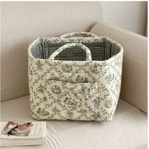 Cesta de lavandería de algodón con estampado floral al por mayor, bolsa de compras ligera, cesta de almacenamiento plegable con asa, bolsa para el hogar - Product Image 4