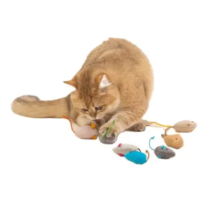スキッタークリッターズパックキャットニップ猫のおもちゃグレー/クリーム10カウントシミュレートされたぬいぐるみマウス人形