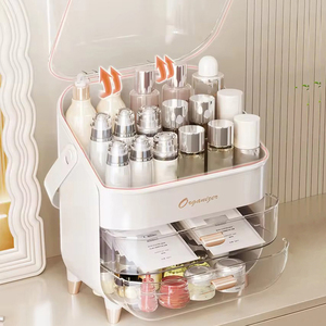 3 Pcs Makeup Organizer <strong>with</strong> <strong>Make</strong> <strong>up</strong> Brush Holder &amp; Lipstick Storage Box for Bathroom Vanity 2 Drawer <strong>Cosmetic</strong> <strong>Display</strong> <strong>Case</strong> - Product Image 4