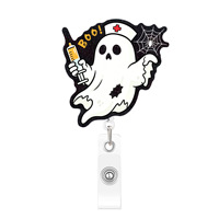 Baru Halloween Retractable Badge Reel Pola Labu Hantu Klip Lencana Akrilik Berkilau Tempat Lencana ID Hadiah Kostum Halloween
