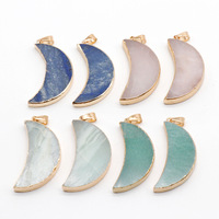Pendentif en forme de croissant plaqué or avec pierre précieuse naturelle, cristal de guérison, connecteur à simple anse, collier lune pour femme, cadeau tendance