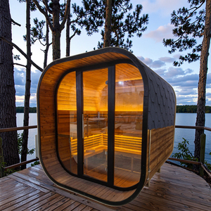 Helius OEM/ODM Tuyệt Vời Vân Sam/Tuyết Tùng 2-8 Người Ngoài Trời Hơi Nước Điện Đá Bếp Tắm Hơi Lớn Thùng Vuông Phòng Tắm Hơi Cho Bán - Product Image 1