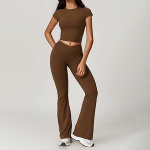 YIYI tessuti riciclati comodi completi da ragazza da esterno set di <span class=keywords><strong>leggings</strong></span> a vita alta per palestra Yoga set Fitness da donna ad asciugatura rapida - Product Image 2