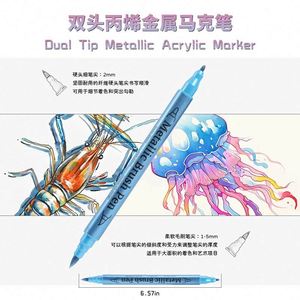 Wholesale Dual Tip Metallic Brush <b>Pen</b> Glitter Graffiti 24 <b>Color</b> Acrylic Art Marker for Paper Card Stone Glass Ceramic Drawing - Product Image 3