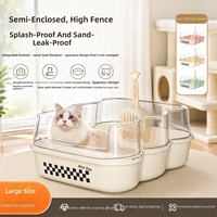 Bac à litière semi-fermé pour chat, plusieurs couleurs au choix, avec côtés transparents anti-éclaboussures, design spacieux, modèle MSP396, emballage Opp