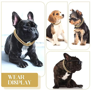Chaîne pour animaux de compagnie de 25 cm et 75 cm, style Hot Dog Cuban Link, avec strass en diamant AAA, en alliage or et argent, collier et accessoires pour animaux de compagnie, vente en gros - Product Image 3