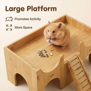 Villa de Bambú de Dos Pisos para Hámster, Casa para Mascotas Pequeñas con Escalera, Hábitat Natural, Construcción Duradera - Product Image 2