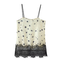 Commerce extérieur Nouvelle collection été 2026 Haut élégant en satin imprimé et dentelle 9013028 + Culotte imprimée et dentelle coupe classique 9014028A