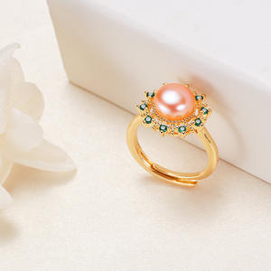 Wholesale 18K Plated Semi-Circular Freshwater <b>Pearl</b> and Zircon <b>Rings</b> Zhuji Jewelry Stall Supply for Women - Product Image 2