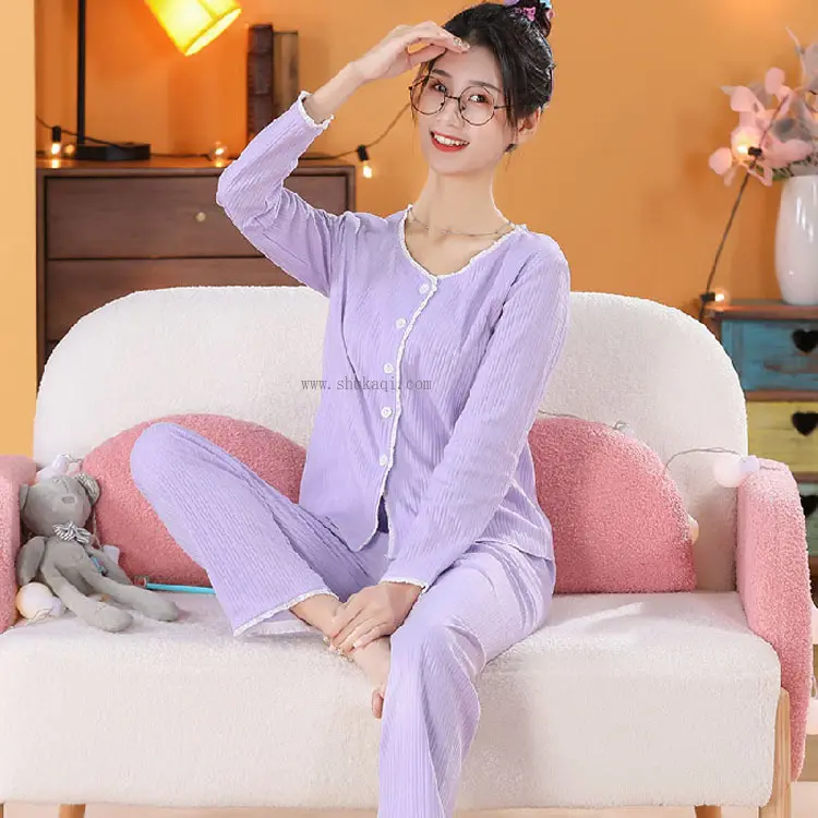 Hàn Quốc Bộ Đồ Ngủ Mùa Xuân Loungewear Áo Ngủ Pillama De Mujer Cotton Thoáng Khí Pyjama Pijama De Algodon Pajama Cho Phụ Nữ