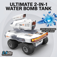 Tank télécommandé RC avec fonctions de tir à l'eau et à balles souples, lumières LED à double jet, télécommande 2.4G, jouet pour enfants et adultes