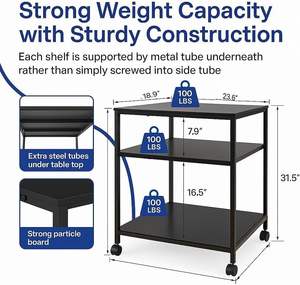 Support d'imprimante à 3 niveaux avec roulettes verrouillables et une grande étagère de bureau, adapté pour le bureau et la maison - Product Image 6