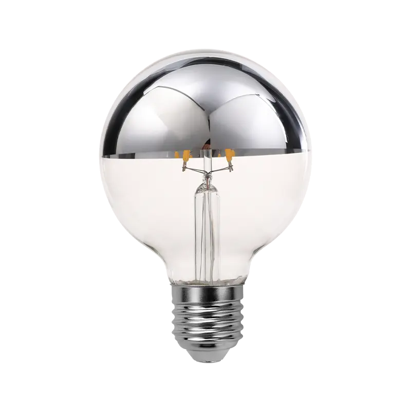 Bohlam Lampu Filamen LED E27 G80, Bohlam Filamen Kaca Reflektif Setengah Perak Bentuk Dunia