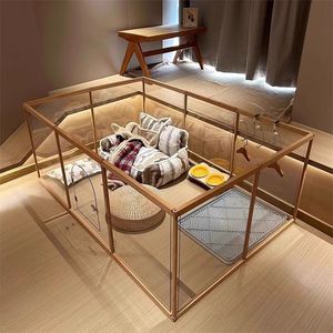 Cage pour chien en bois massif et acrylique, petite clôture transparente d'intérieur, pour salon, vente en gros, maison pour animaux de compagnie avec fonctions d'isolation par boutons - Product Image 3
