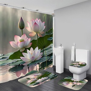 Cortina de Ducha Floral de Poliéster, Cortina de Baño con Impresión Digital Personalizada, Juego de Cortinas de Ducha Impermeables, Venta al por Mayor 3 - Product Image 3