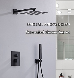 Ensemble <span class=keywords><strong>de</strong></span> douche mural noir carré en acier inoxydable avec mitigeur pluie 2 fonctions et douchette à main - Product Image 2