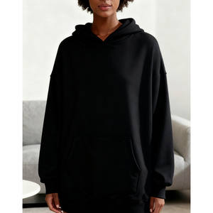 Sweat à capuche unisexe noir surdimensionné 100 % polyester French Terry personnalisable avec impression par transfert thermique, vêtement décontracté pour l'automne - Product Image 3