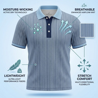 Vêtements de golf décontractés OEM, tenue de sport, tenue de sport à rayures, sublimation, polyester, séchage rapide, tissu extensible 4 directions, chemise de golf pour hommes