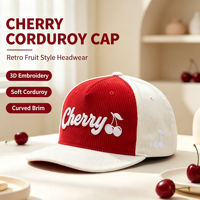 Gorra de Béisbol Unisex Vintage de Dos Tonos con Bordado de Corduroy, Visera Curva, Diseño de Frutas, Ajustable, Estilo Urbano