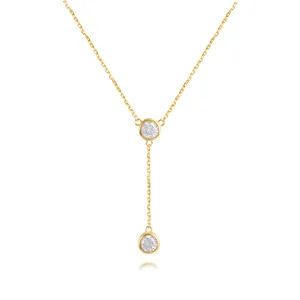Hot selling Simple 925 Silver Round Diamond Pendant Golden Clavicle Chain Necklace for women