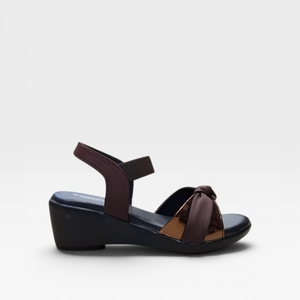 Stylish Chocolate Brown Womens Wedge <b>Sandals</b> Metallic Accent <b>Elastic</b> Ankle Strap Casual Fashion Footwear Outdoor Comfort - Product Image 3