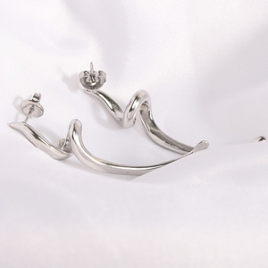 Irregular Long <b>Stud</b> Earrings 18K Gold Plated <b>Titanium</b> Steel Wave Design Asymmetry Women's Fashion Jewelry - Product Image 4