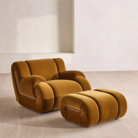 Fauteuil de salon moderne convertible et inclinable en velours moutarde avec ottoman, fauteuil moelleux, mobilier de salon, fauteuil d'appoint design