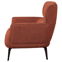 Fauteuil de salon moderne de style transitionnel, orange, rembourré, en tissu de luxe, avec accoudoirs arrondis et pieds en métal