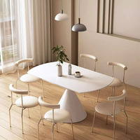 Table à manger extensible ModHomi de style italien, plateau en marbre crème français, pieds en acier carbone, table de salon, table de restaurant