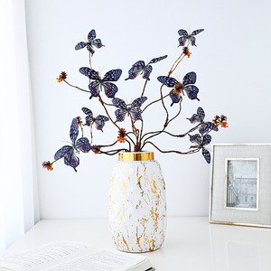 Arrangement floral de papillons artificiels en soie bleu profond, fait main, décoration intérieure, accessoire de mariage, 78 cm - Product Image 3