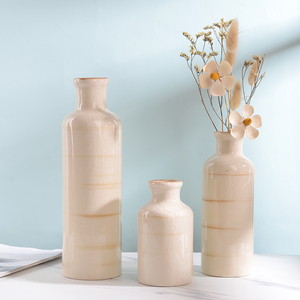 Ensemble de trois vases en céramique faits à la main, style ferme moderne, glaçure craquelée, pour table, décoration maison et mariage, Taille L <span class=keywords><strong>S</strong></span>/M/L - Product Image 2