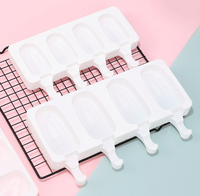 Offres Spéciales Portable et Flexible 4 trous grande taille Ellipse Silicone moule à crème glacée réutilisable Silicone Popsicle plateau pour bricolage