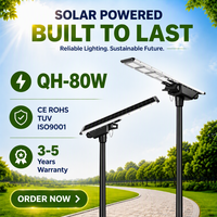 Lampe solaire de rue LED monocristalline IP66 80W, installation facile, tout-en-un, certifiée CE, garantie 3 ans, angle de faisceau 140°