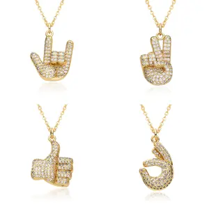 Wholesale Iced Out Hip Hop Moissanite Diamond Necklace Passes Tester Finger Rock You Gesture Necklace For Men Women