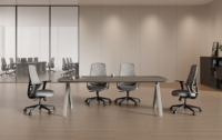 Ensemble moderne de bureau et de chaises de collaboration avec rangement rétractable pour écran insonorisant en bois pour le bureau