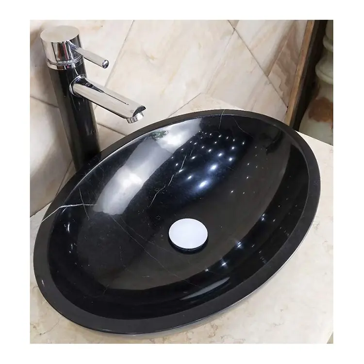 Toilet vanity black marble stone single unit hand wash basin bowl oval bathroom sink