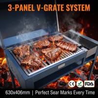 Barbecue mobile commercial au charbon de bois V-Grate 630x406mm, double zone, couvercle rabattable 101x110cm, certifié CE RoHS, couleur personnalisable