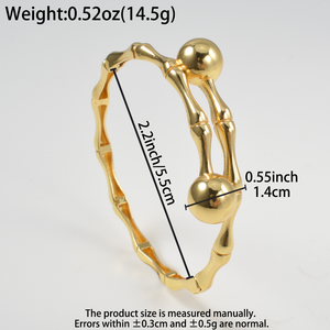 Fashion 18k Gold Plated Pure <b>Copper</b> Wholesale Chic Bamboo Texture Smooth Round Bead For Evening Gathering femme <b>bangles</b> bracelet - Product Image 6
