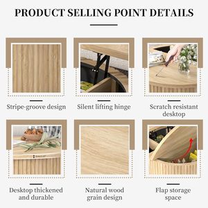 Mesa <span class=keywords><strong>de</strong></span> <span class=keywords><strong>Centro</strong></span> Moderna con Tapa Elevable y Almacenamiento, Mueble <span class=keywords><strong>de</strong></span> Salón, Mesa Redonda <span class=keywords><strong>de</strong></span> Madera con Compartimento Oculto - Product Image 4