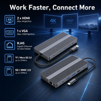 Station d'accueil USB-C 12-en-1 avec double sortie 4K+60Hz + VGA 1080P, Ethernet Gigabit, PD 100W, 3 ports USB 5Gbps + 1 port USB 480Mbps, boîtier en aluminium – En stock