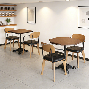 Silla de Comedor Moderna de Estilo Natural con Tapicería de Cuero, Juego de Mesa y Sillas de Madera Cuadradas para Restaurante, Cafetería o Comida Rápida - Product Image 5