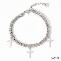Bracelet en acier inoxydable doré fait à la main, unique, à double couche, en forme de croix, design unisexe