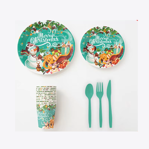 New Christmas Style Disposable Plate Set Home Party Paper Cup Knife Fork Spoon Plates Tableware Set - Product Image 5