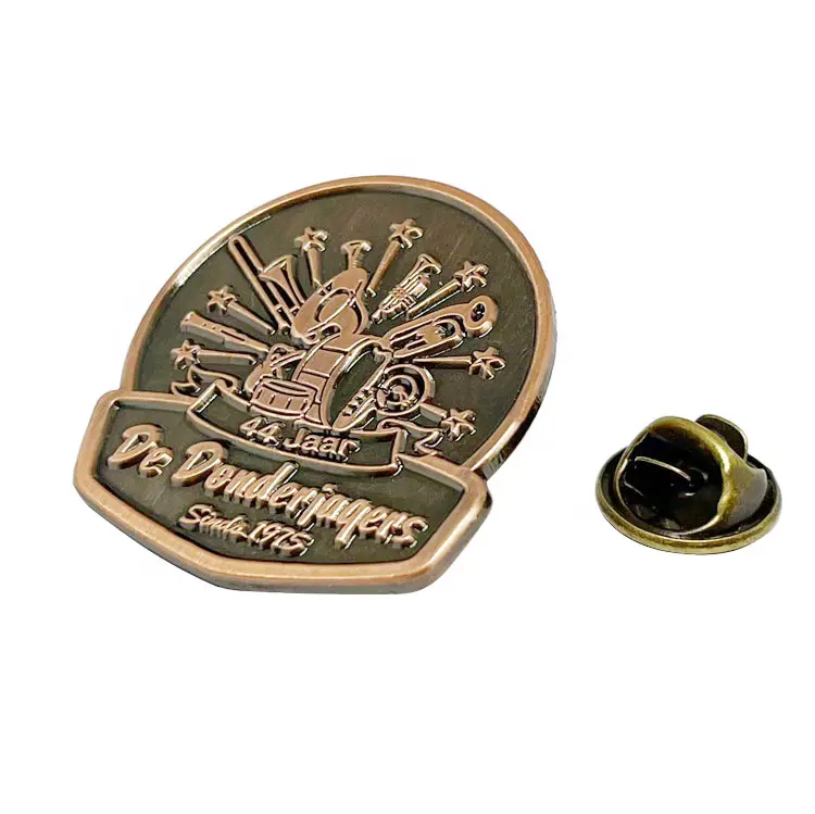 wholesale metal custom embossed logo antique bronze copper music note band lapel pins manufacturer